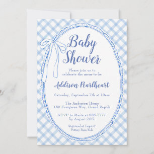 Invitación 003 Azul Cobalto Encaje Heredado a Cuadros Baby Sh