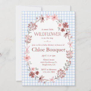Invitación 003 Azul Cobalto Flor Silvestre Lazo Gingham Baby 