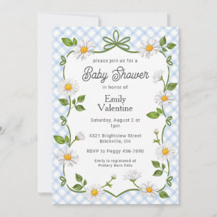 Invitación 003 Azul Cobalto Floral Daisy Cuadrillé Baby Showe