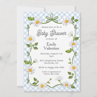 Invitación 003 Azul Cobalto Floral Daisy Cuadrillé Baby Showe