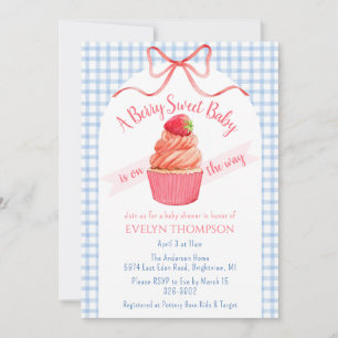 Invitación 003 Azul Cobalto Fresa Dulce Baby Shower de Niña