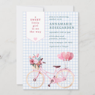 Invitación 003 Bicicleta de Niña Floral Dulce Azul Cobalto pa