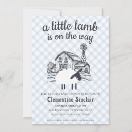 Invitación 003 Cobalt Blue A Little Lamb Gingham Baby Shower