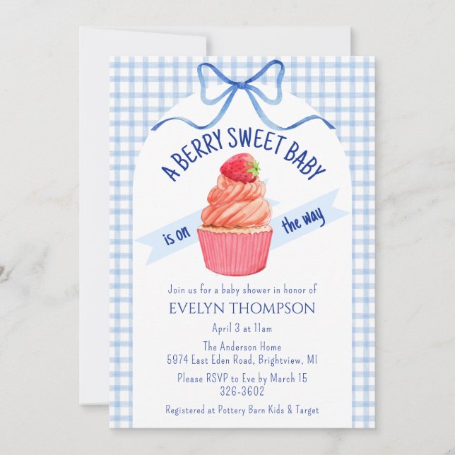 Invitación 003 Cobalt Blue Berry Sweet Strawberry Baby Shower (Anverso)