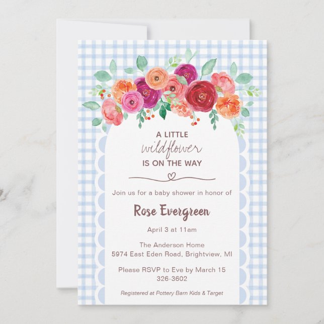 Invitación 003 Cobalt Blue Watercolor Wildflower Baby Shower (Anverso)