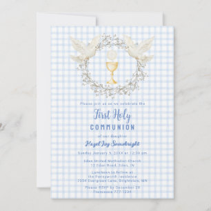 Invitación 003 Paloma de Cobalto y Gingham de Cáliz Primera C