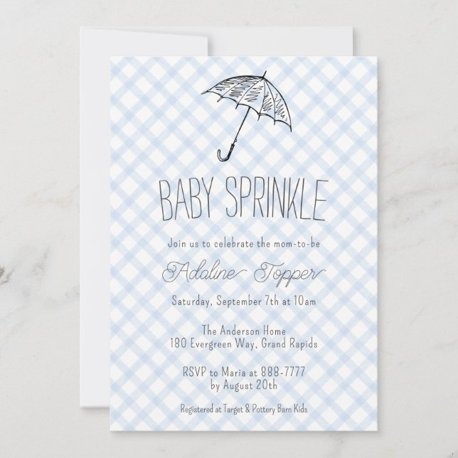 Invitación 003 Paraguas Moderno Cumpleaños de Bebé Cuadro (Anverso)