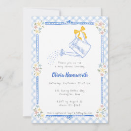Invitación 003 Regadera de gingham azul cobalto para baby sho
