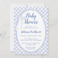 004 Azul añil heredado encaje gingham baby shower