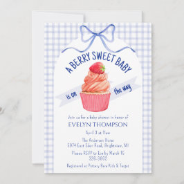 Invitación 004 Fiesta de Bebé de Fresa Dulce Azul Índigo