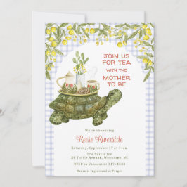 Invitación 004 Fiesta de Bebé Tortuga Té de Jardín Azul añil