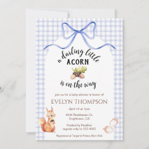 Invitación 004 Indigo Cute Ardilla Bellota Gingham Baby Showe