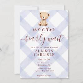 Invitación 004 Oso de peluche azul índigo a cuadros Baby Show