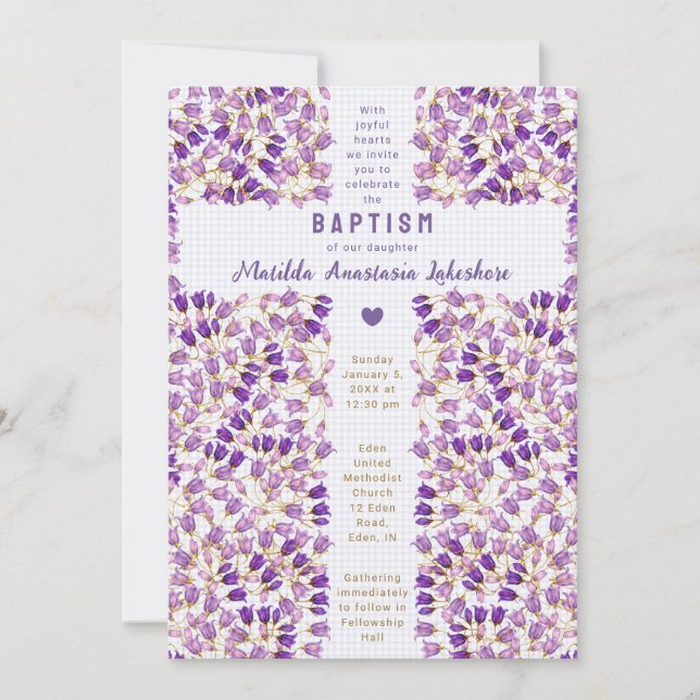 Invitación 005 Iris Jardín de Vidrio Pintado Gingham Bautizo (Anverso)