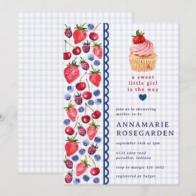 Invitación 005 Iris Morado Cupcake de Cumpleaños con Tema de  (Anverso / Reverso)