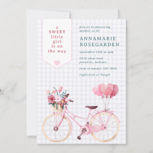 Invitación 005 Iris Morado Dulce Floral Niña Bicicleta Baby S