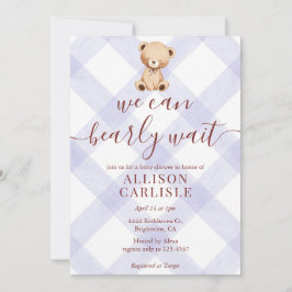 Invitación 005 Iris Oso de peluche lavanda a cuadros Baby Sho