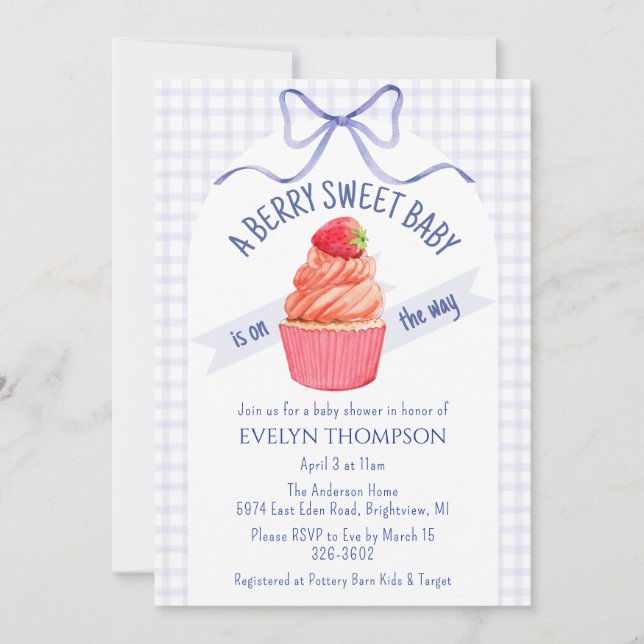 Invitación 005 Iris Purple Berry Sweet Strawberry Baby Shower (Anverso)