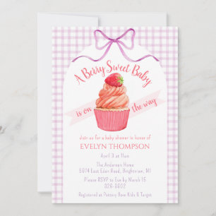 Invitación 006 Fiesta de Bebé Morado Vino Fresa Dulce Fresa