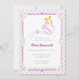 Invitación 006 Regadera de gingham púrpura de vino para baby