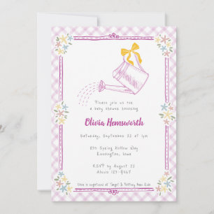 Invitación 006 Regadera de gingham púrpura de vino para baby 