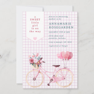 Invitación 006 Vino Morado Dulce Floral Niña Bicicleta Baby S