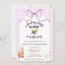 Invitación 006 Wine Cute Squirrel Acorn Gingham Baby Shower