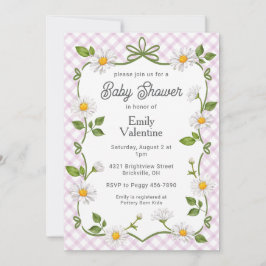 Invitación 006 Wine Purple Floral Daisy Plaid Baby Shower
