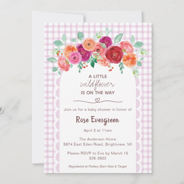 Invitación 006 Wine Purple Watercolor Wildflower Baby Shower (Anverso)