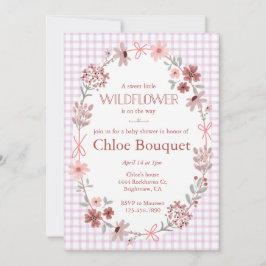 Invitación 006 Wine Purple Wildflower Bow Gingham Baby Shower