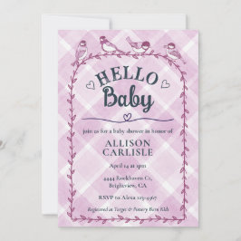 Invitación 006 Wine Watercolor Gingham Birds Baby Shower