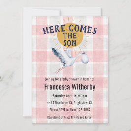 Invitación 007 Red 020 Fog Sun Plaid Stork Baby Shower