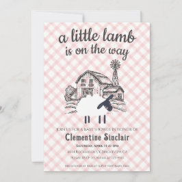 Invitación 007 Red A Little Lamb Farm Gingham Baby Shower