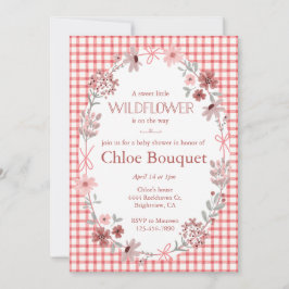 Invitación 007 Red Boho Wildflower Bow Gingham Baby Shower