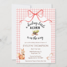 Invitación 007 Red Cute Squirrel Acorn Gingham Baby Shower
