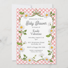 Invitación 007 Red Floral Daisy Plaid Baby Shower