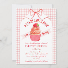 Invitación 007 Red Gingham Berry Sweet Strawberry Baby Shower