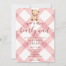 Invitación 007 Red Teddy Bear Gingham Baby Shower