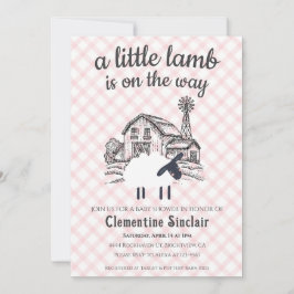 Invitación 008 Blush A Little Lamb Farm Gingham Baby Shower