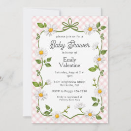 Invitación 008 Blush Pink Floral Daisy Plaid Baby Shower