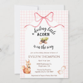 Invitación 008 Blush Pink Squirrel Acorn Gingham Baby Shower