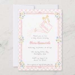 Invitación 008 Regadera de Cuadros Rosa Claro para Baby Showe