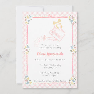 Invitación 008 Regadera de Cuadros Rosa Claro para Baby Showe