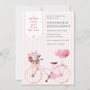 Invitación 008 Rosa Rubor Dulce Floral Bicicleta para Niña Ba