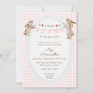 Invitación 008 Rosa Sonrosado Conejo Dulce Cuadros Bebé Cumpl