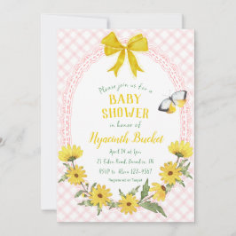 Invitación 008 Rubor Amarillo Daisy Lazo Gingham Baby Shower