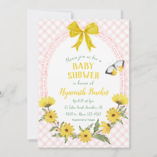 Invitación 008 Rubor Amarillo Daisy Lazo Gingham Baby Shower