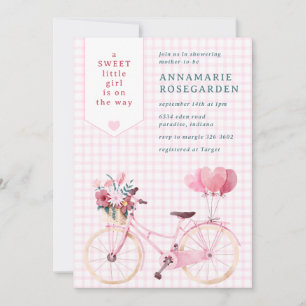 Invitación 009 Bicicleta de Niña Floral Dulce Fucsia para Bab