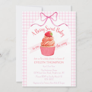 Invitación 009 Fiesta de Bebé Dulce Fresa Rosa Fucsia