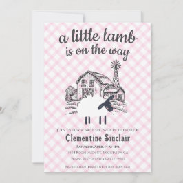 Invitación 009 Fuchsia A Little Lamb Farm Gingham Baby Shower